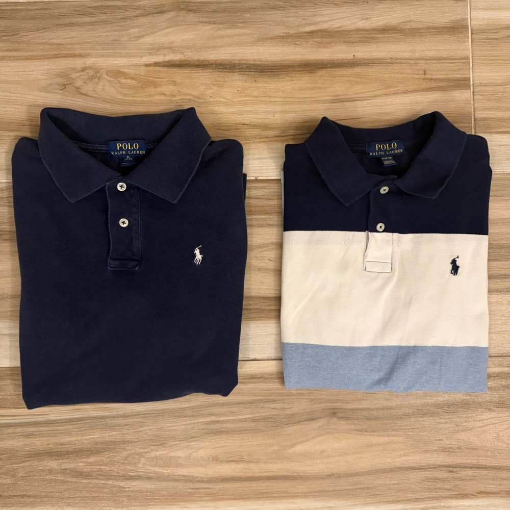 Polo Ralph Lauren Boys Polo Shirts Lot of 2 Navy Blue Colorblock XL 18-20
